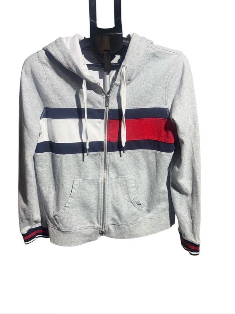 Tommy Hilfiger Sport Grey Zip Hoodie | Women’s L Preppy Stripe